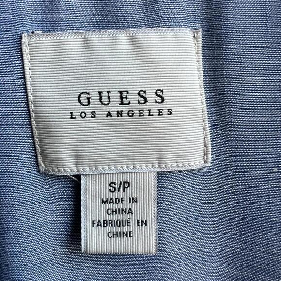 Guess LA Western Small Chambray Blue V Neck Wrap Mini Dress Long Bell Sleeve - Picture 12 of 13